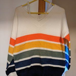 Woman's Colorful Striped Sweater V-Neck with Detachable Straps